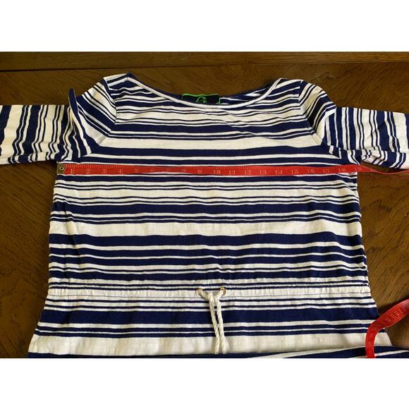 C Wonder Navy Blue Striped Drawstring Cotton Nautical Dress Size M - Picture 8 of 9